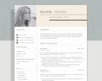 Professional Resume Template with Photo | CV Template | Resume Template Canva | Cover Letter and References Template | Instant Download