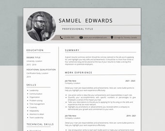 Professional Resume Template with Photo | CV Template | Resume Template Canva | Cover Letter and References Template | Instant Download