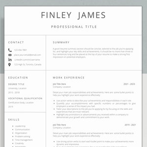 Professional Resume Template without Photo | CV Template | Resume Template Canva | Cover Letter and References Template | Instant Download