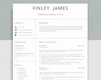 Professional Resume Template without Photo | CV Template | Resume Template Canva | Cover Letter and References Template | Instant Download