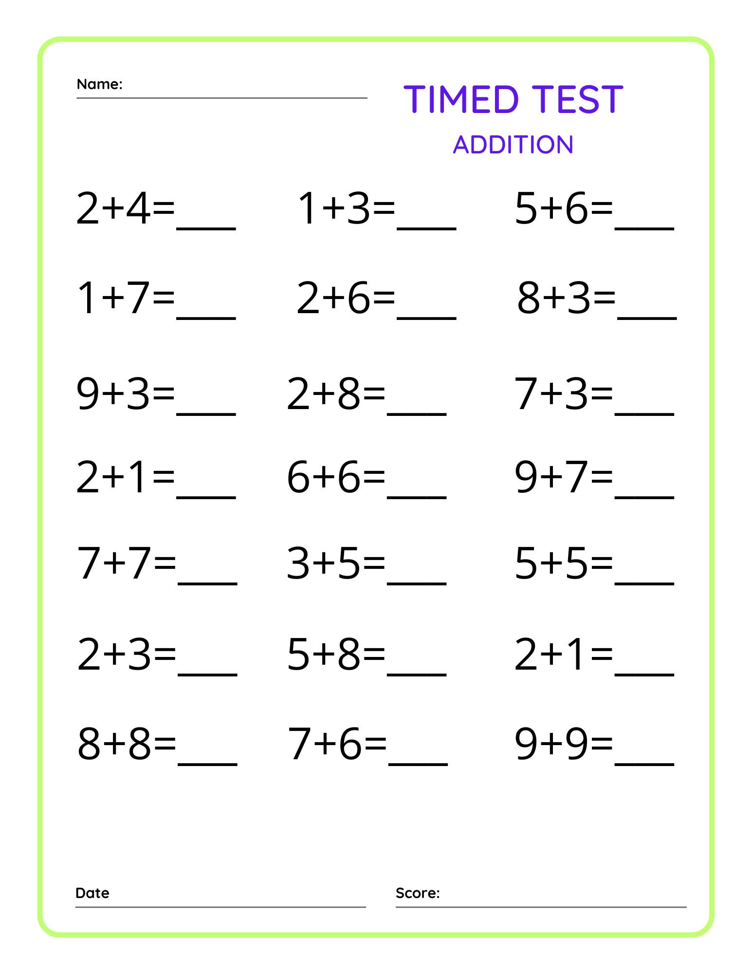 addition-timed-test-etsy for Free Printable Math Timed Tests Addition Timed Test - Etsy for Free Printable Math Timed Tests