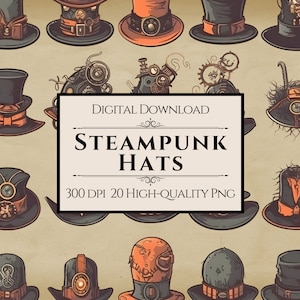 Steampunk Hat Clipart Collection- Transparent PNG 300 DPI printable and digital commercial use designs