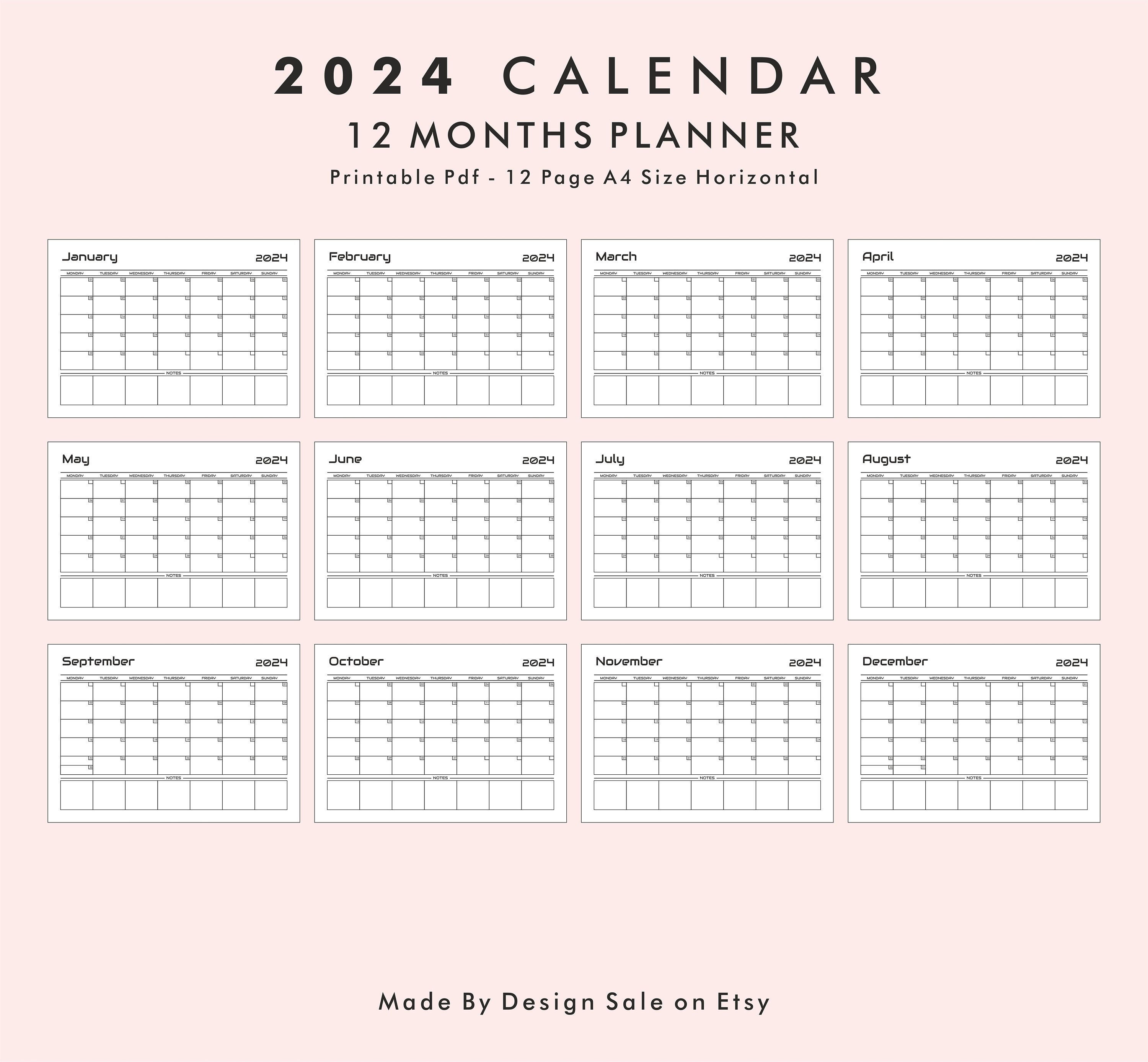 2024 12 Months Planner 2024 Calendar 2024 Monthly Planner 12 Months