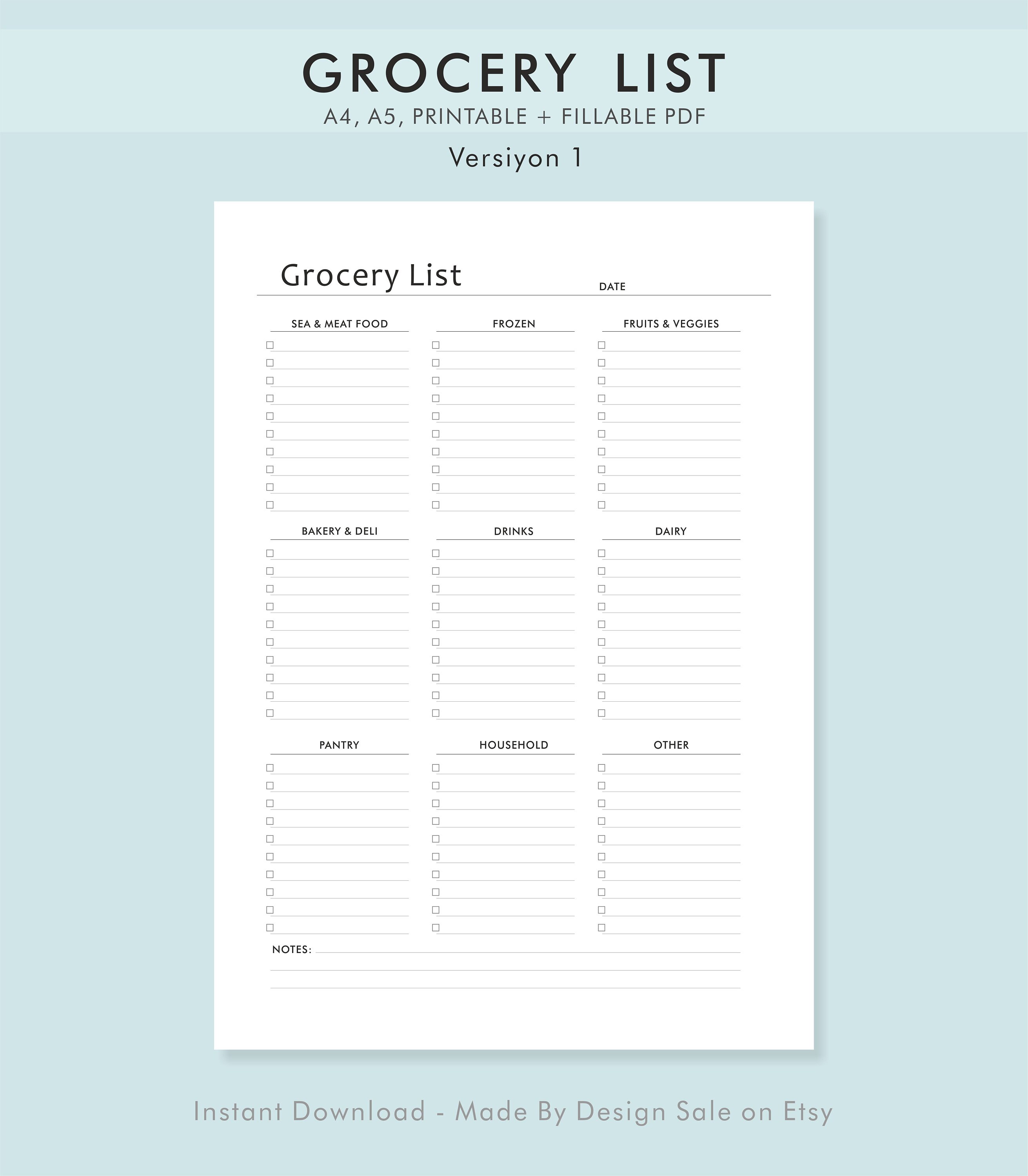 Printable Grocery List A4, A5 Size Printable Pdf, Grocery List ...