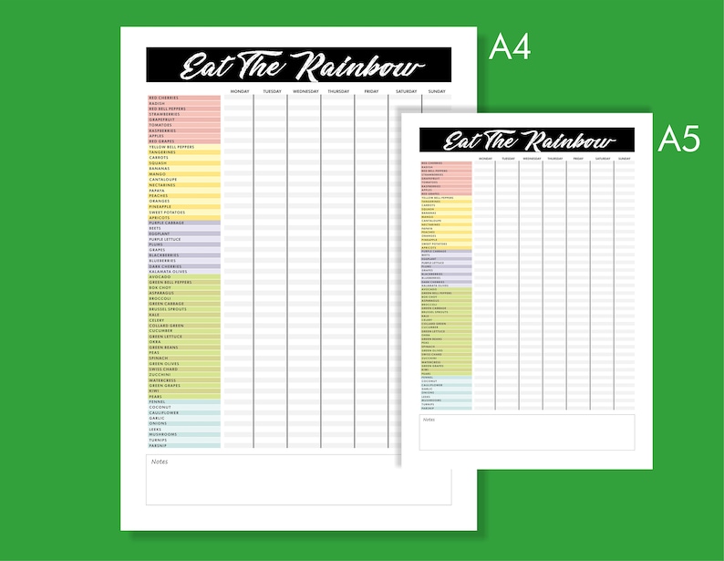 Eat the Rainbow Checklist Printable , A4, A5 Sizes, Healtly Food Chart ...