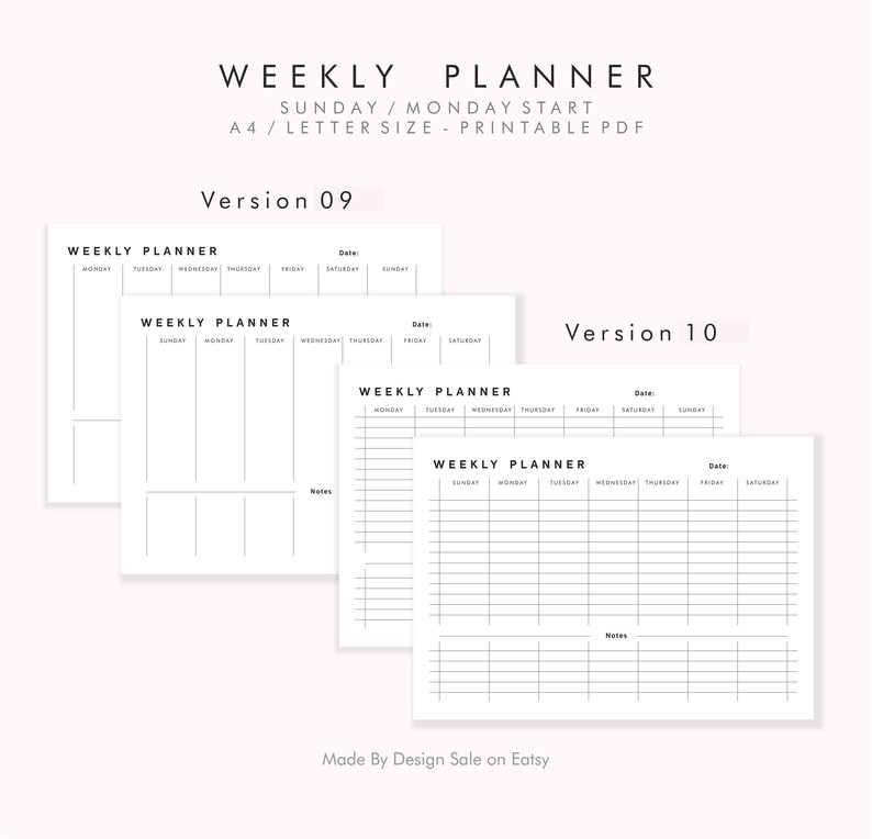 Weekly Planner, 10 Verisons PDF Printable, Weekly Schedule, Weekly ...