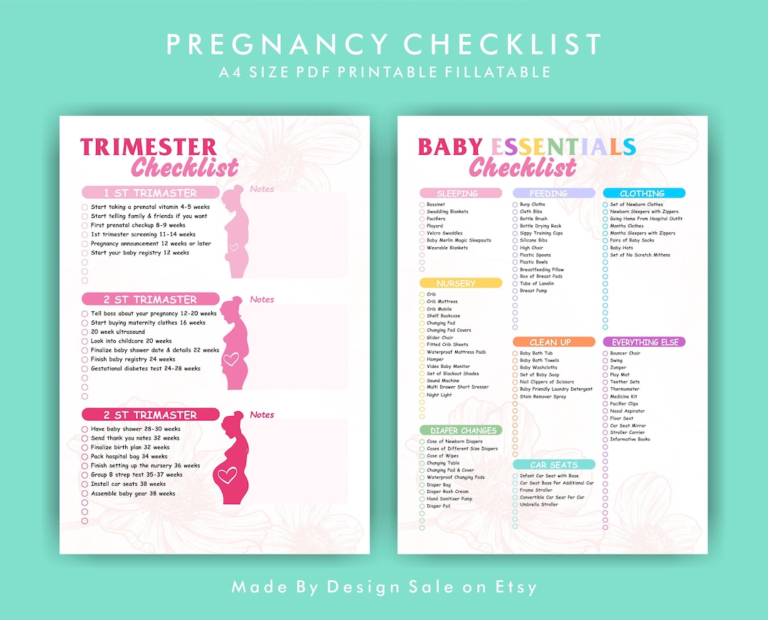 Pregnancy Checklists Bundle Printable Pregnancy to Do List PDF A4 ...