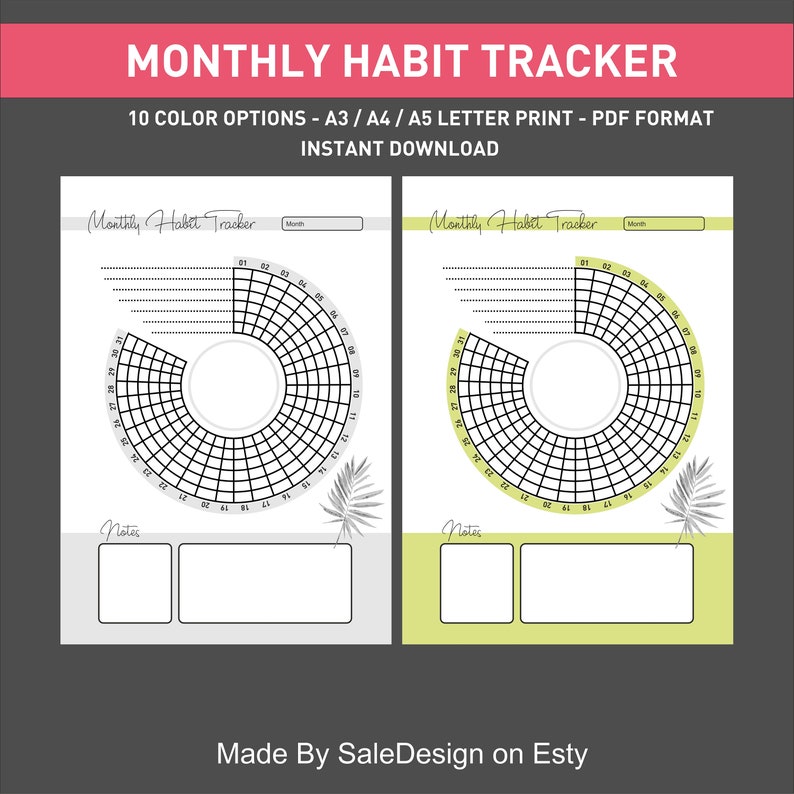 Circle Habit Tracker 10 Colors Printable A3, A4, A5. Routine Track ...