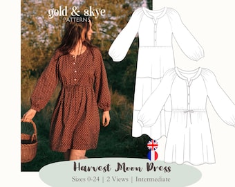 Harvest Moon Dress PDF Sewing Pattern, sizes 0-24, Detailed Instructions, Video Tutorial, Raglan sleeves, Midi, Mini, Winter