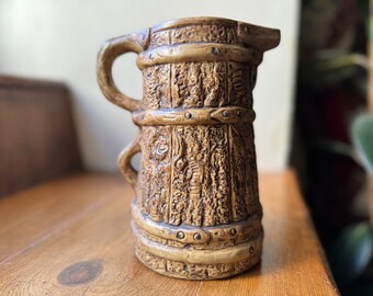 Hillstonia Barrel Jug Vase - Faux Bois - Bark Pattern - Mid-Century - Moira Pottery