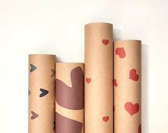 Heart Wrapping Paper Roll | Kraft Paper Gift Wrap 200x30cm | Romantic Anniversary Birthday Christmas | 4 Designs | Handmade in Germany