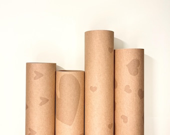 Minimalistisches Geschenkpapier Rolle Herzen | Ästhetisches Kraftpapier 200x30cm | Dezente Töne Hochzeit Geburtstag | 4 Designs handgemacht
