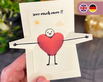 Tarjeta "Te quiero más" | Un pequeño y dulce regalo para él/ella | Tarjeta de bolsillo hecha a mano | Tarjeta personalizada para aniversario o cumpleaños