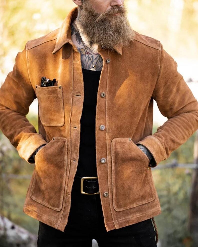 Handmade Brown Suede Leather Trucker Jacket: Men's Western Style