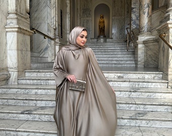 Luxe Mocha Kaftan in Satin | Abaya dress |Eid abaya, party Abaya, party dress, modest abaya,