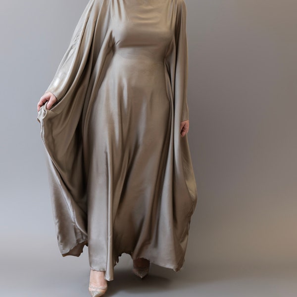 Luxe Mocha Kaftan in Satin | Abaya dress |Eid abaya, party Abaya, party dress, modest abaya,