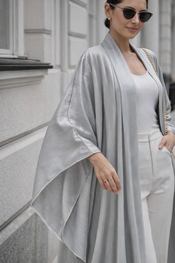Luxe Malikah Satin Abaya: Elegant Grey Eid Dress | 3 Peice Set | Inner Dress  | - Etsy Israel