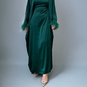 Luxe Emerald  Kaftan in Satin | Abaya dress | Eid abaya, party Abaya, party dress, modest abaya,