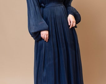 Beautiful “Mavi” abaya dress in Sheer Navy blue . - Abaya , Long dress, Modest dresses, long sleeves, party dress, party abaya / eid dress