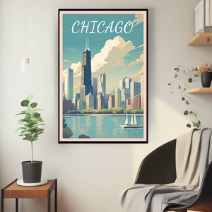 Poster digitale di Chicago: Scopri lo splendore urbano - Accattivante arte di viaggio che mostra il paesaggio urbano iconico per i viaggiatori e l'arredamento della casa, Scarica