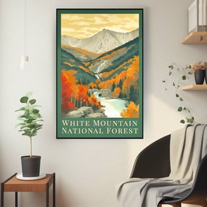 Pôster da Floresta Nacional de White Mountain: Impressão de arte de viagem de New Hampshire