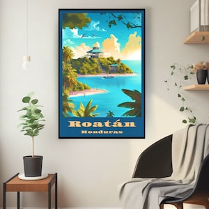 Roatán, Honduras Poster, Caribbean Paradise Wall Art, Roatán Island Travel Print, Home Decor, Modern Art, Tropical Vibes, Wall Art Print