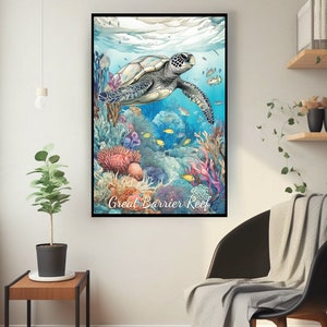 Great Barrier Reef Poster, Underwater Wall Art, Australia Travel Print, Home Decor, Modern Art, Vibrant Marine Life, Wall Art Print