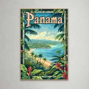 Póster de viaje de Panamá: impresión artística de paisaje de playa tropical de estilo vintage, decoración de pared retro, recuerdo de vacaciones en Panamá