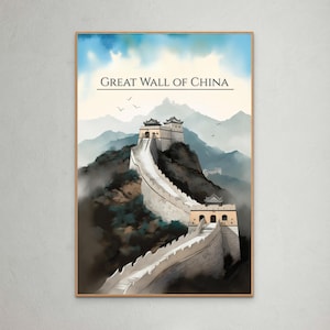 Great Wall of China Travel Poster, Vintage Chinese Landmark Wall Art Print, Scenic Mountain Landscape Decor, Asian Heritage Wall Hanging