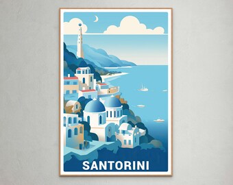 Santorini Travel Poster: Greek Island Coastal Art (Digital Download)