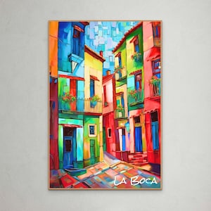 Vibrant La Boca Street Art Poster - Colorful Buenos Aires Travel Decor, Perfect for Home and Office Wall Art