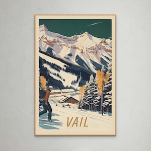 Vail, Colorado Affiche de voyage : Alpine Splendor – Art captivant des aventures en montagne, du ski et de la beauté des paysages dans les Rocheuses