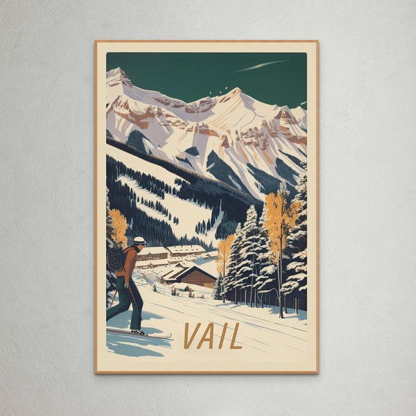 Vail, Colorado Travel Poster: Alpine Splendor - Captivating Art of Mountain Adventures, Skiing, and Scenic Beauty in the Rockies