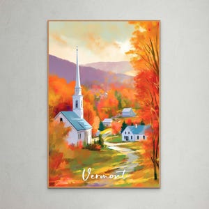 Vermont Fall Landscape Poster: New England Autumn Village Art Print