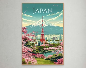 Tokyo Tower & Mount Fuji Art Print: Japan Travel Poster