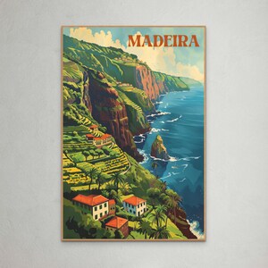Madeira Vintage Reseaffisch: Konsttryck med kustö (digital nedladdning)