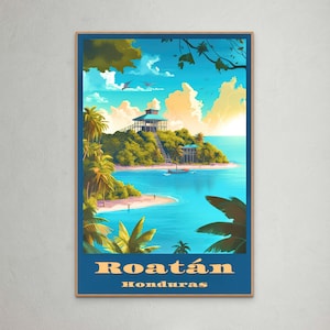 Roatán Honduras Travel Poster - Tropical Island Art Print, Vintage Style Decor for Beach Lovers and Adventurers