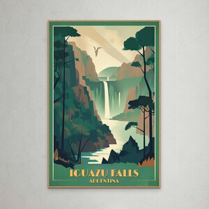 Iguazu Falls Vintage Travel Poster: Argentina Waterfall Art Print