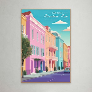 Charleston Rainbow Row Art Print - Colorful Historic Architecture Poster, Perfect for Home Decor and Travel Lovers