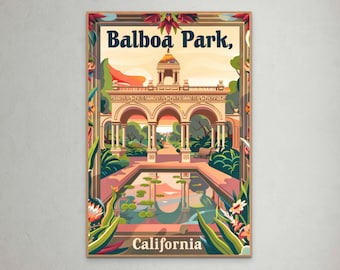 Póster de viaje vintage del Parque Balboa: Arte botánico retro de San Diego (descarga digital)