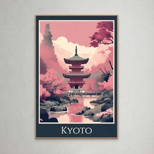Kyoto Reiseplakat - Serene Japanischer Tempel Kunstdruck, Kirschblüten Landschaft, perfekt für Wohnkultur und Reiseliebhaber