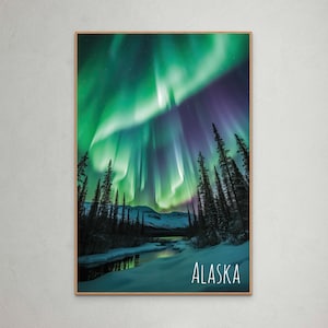 Alaska Aurora Borealis Poster - Atemberaubende Nordlichter Kunstdruck, lebendige Naturdekoration für Reiseliebhaber