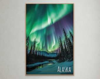 オーロラ - 風景画 - アラスカ - 風景画 - 家の装飾 - デジタル
