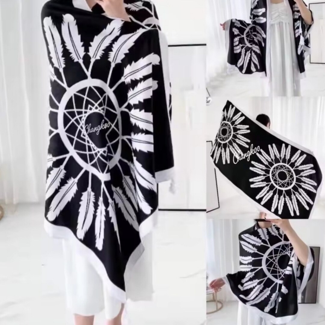 Black and White Woman's Shawl With Feather Print - Etsy