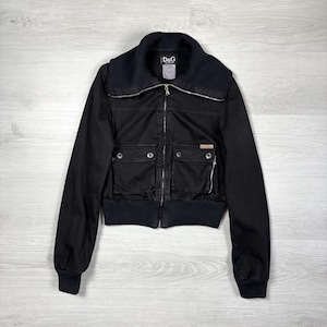 Dolce & Gabbana Black High Neck Bomber Style Jacket Vintage Rare Item