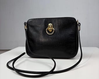 Vintage Pourchet Paris Schwarze Leder Umhängetasche