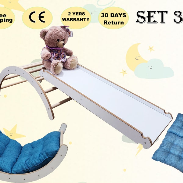 3in1 Climbing Arch Pillow set, Sliding Ramp, montessori Set for Toddlers, Kletterbogen mit Kissen - Kids Furniture