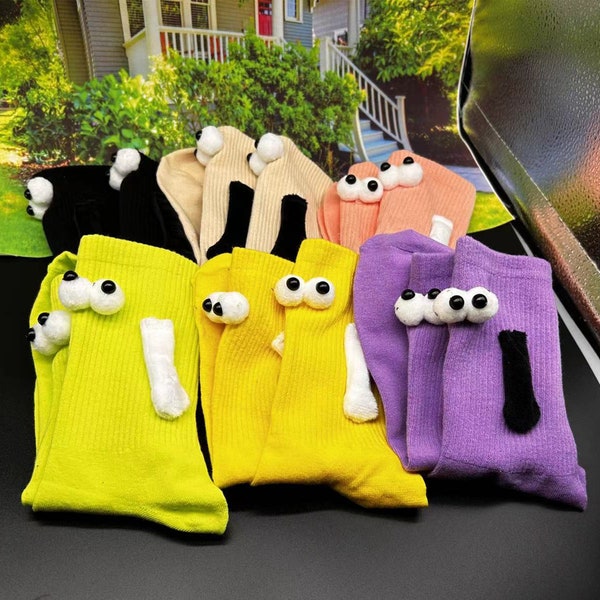 Holding hands socks, couple fun socks, cotton socks, four seasons socks, cute 3D eye socks crew socks, daily socks, sports socks