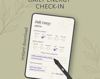Daily Energy Check-In Printable | Mindfulness Worksheet | Self Care Journal Template | Minimalist Planner | Instant Download