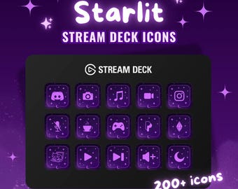 Starlit Stream Deck-pictogrammen: 200+ paarse Galaxy-pictogrammen (digitale download)